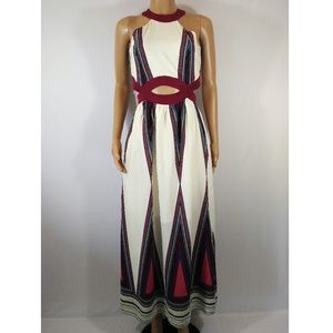 Crystal Sky Cream & Burgundy Maxi Dress
